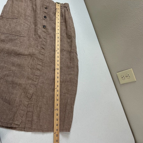 Flax by Angelheart Women's 100% Linen Midi Skirt‎ Elastic Waist Beige - Picture 8 of 12